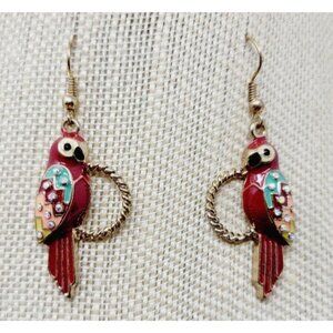 Vintage Red enamel and AB Rhinestone PARROT bird earrings